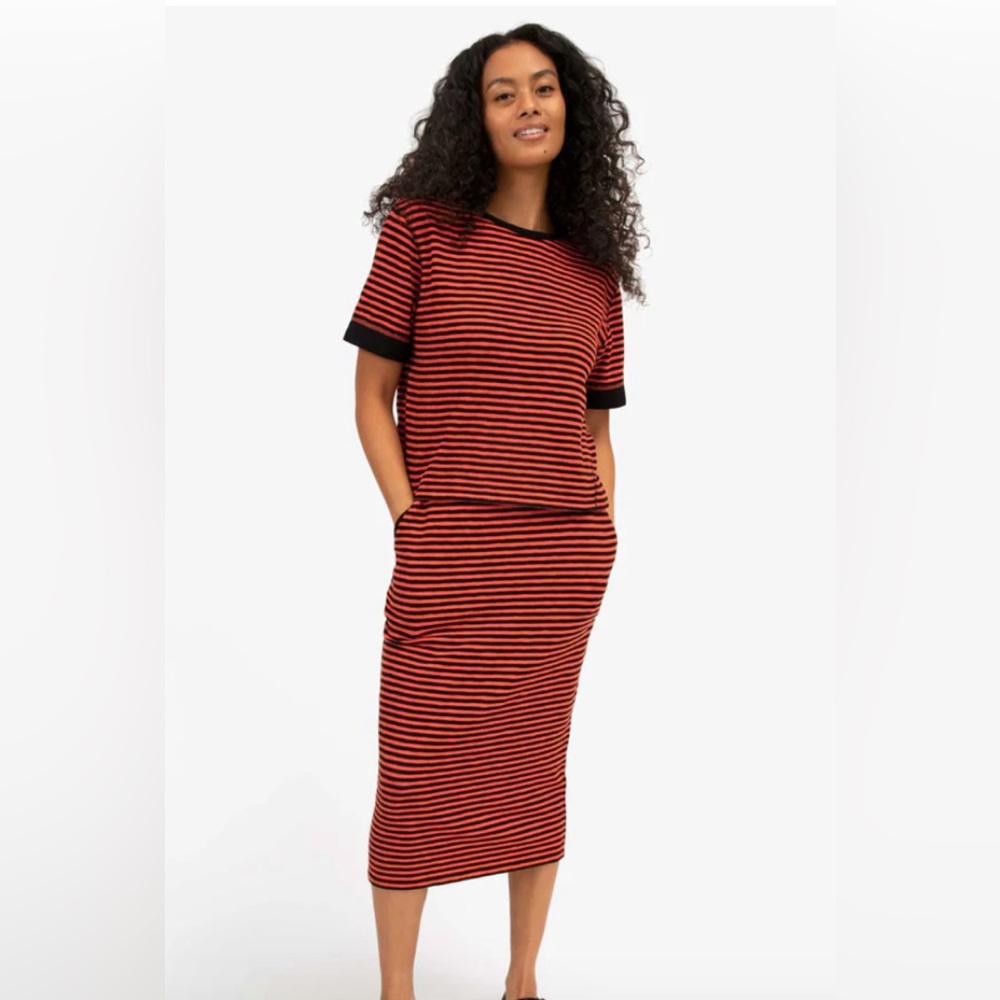 Clare V Black and Red Striped Skirt Set